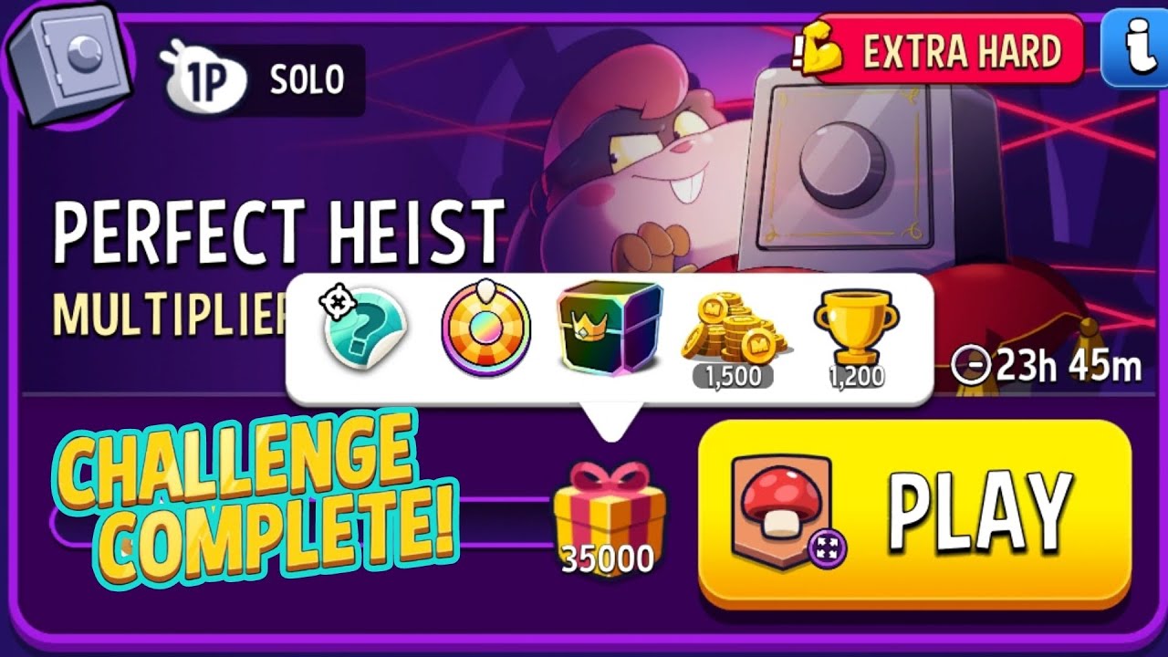 Perfect Heist Mushrooms Multiplier Bigger Board | Solo Challenge Score 35000 10 Moves Match Masters