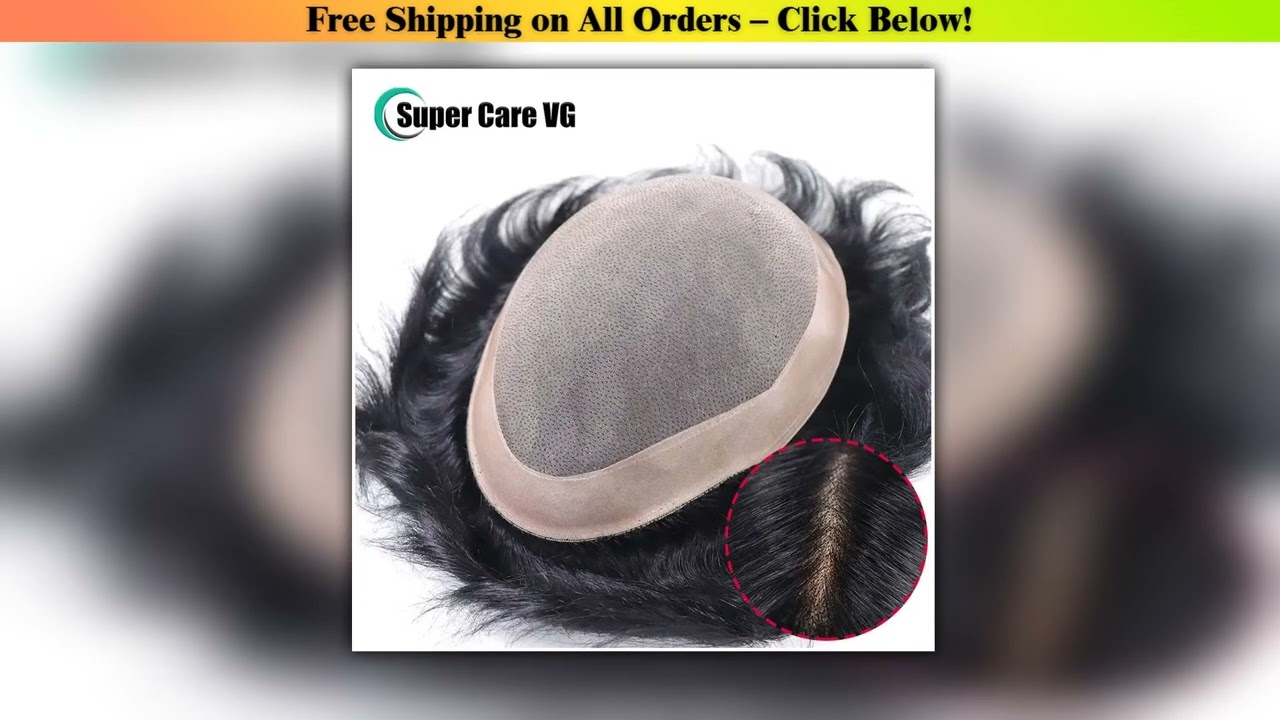 6*8/ 6*9/ 7*9 Breathable  Fine Mono With PU Toupee Men #1B 6Inch Men's Wig Human Hair Toupee Men's