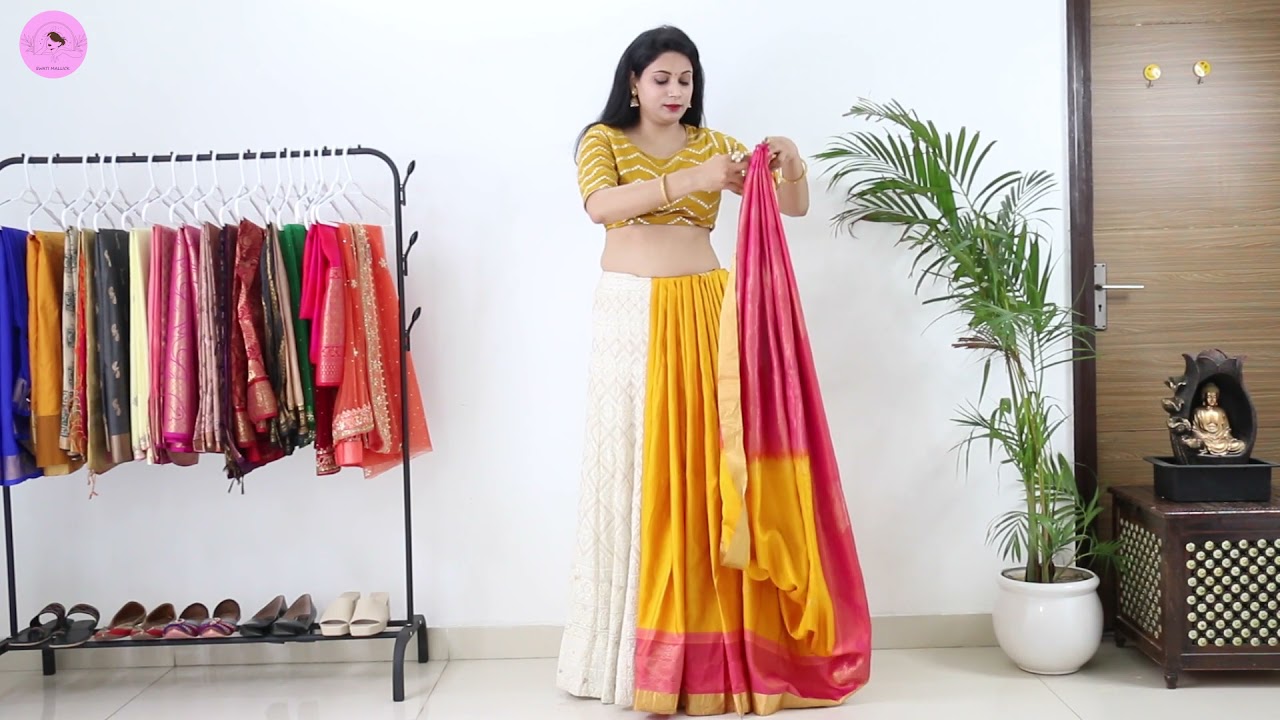 How to drape a saree with lehenga |Perfect Lehenga saree drape out of silk saree|Garba saree draping