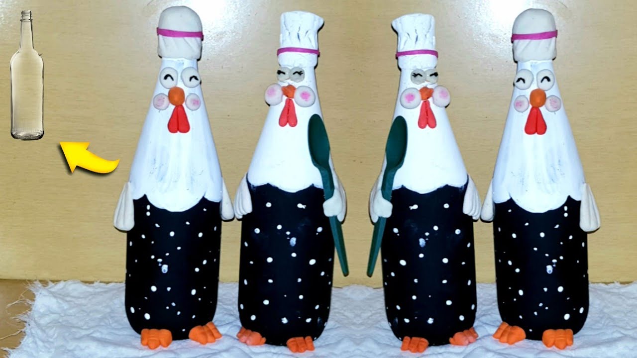 COMO FAZER GALINHA DECORATIVA  DE GARRAFA. Passo a passo.🐓🥰