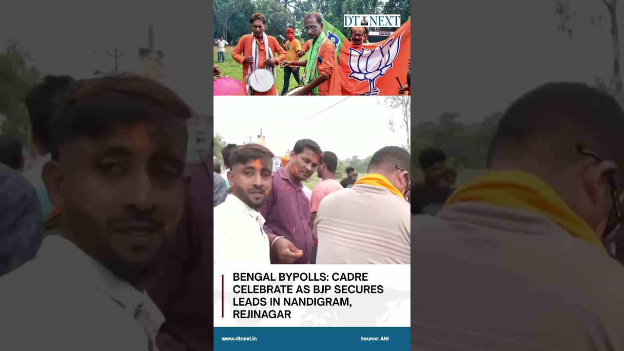 Bengal bypolls: Cadre celebrate as BJP secures leads in Nandigram, Rejinagar