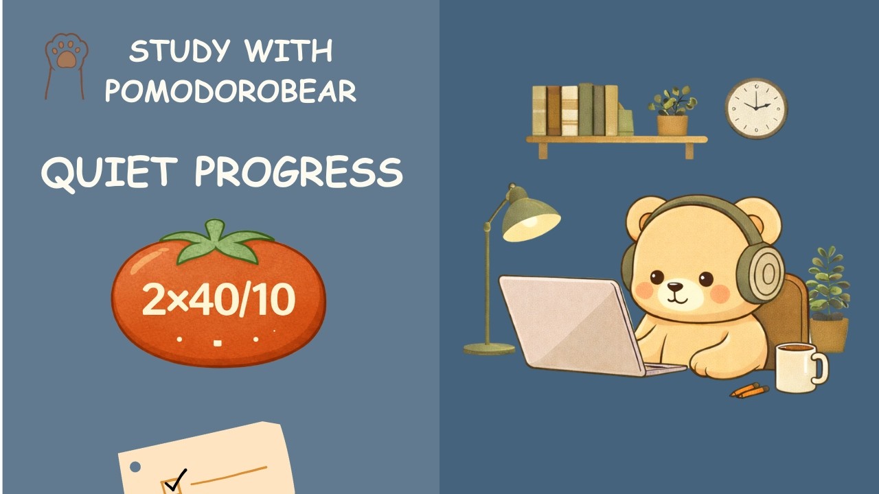 Study with Pomodorbear 🧸 | 40×2 Pomodoro | Brown Noise Focus