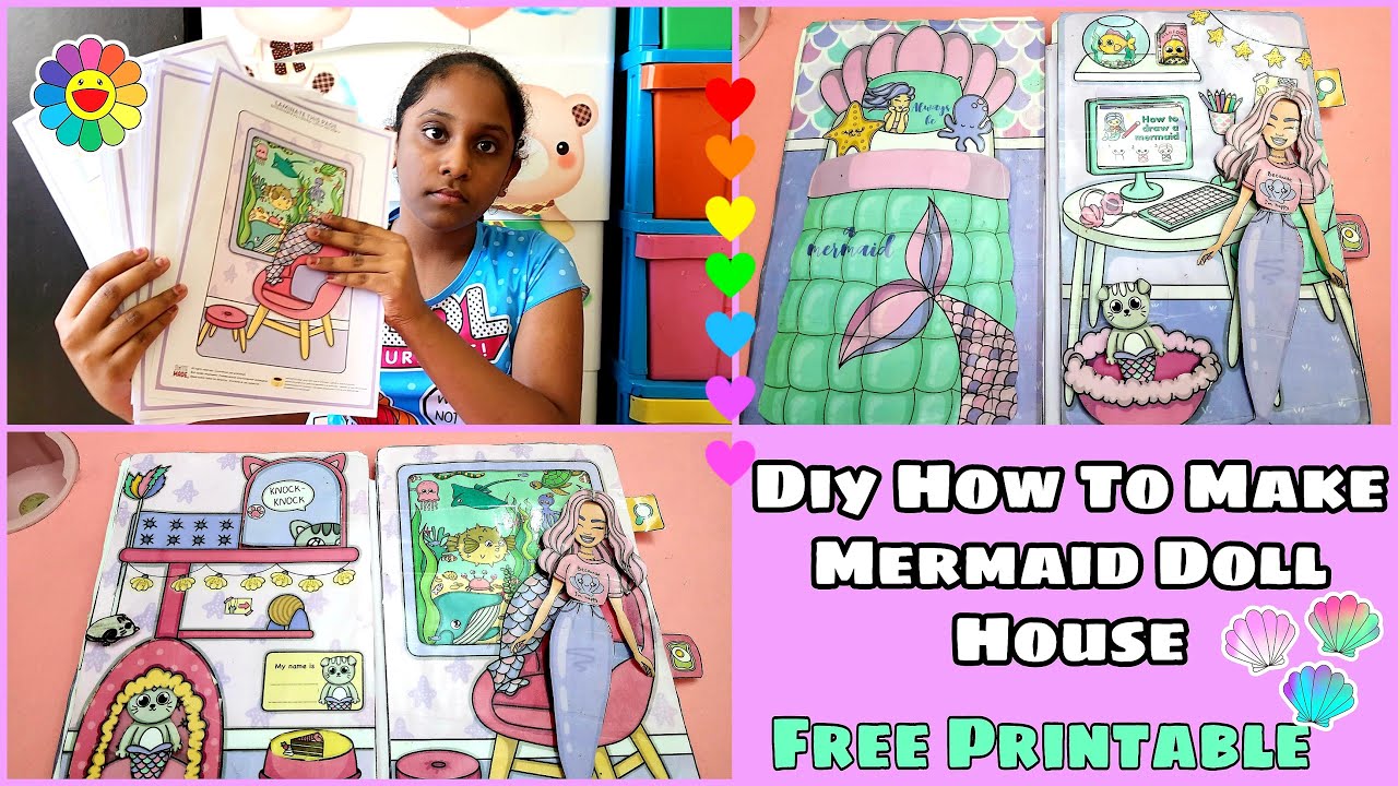 DIY Paper MERMAID Doll House🤩 ⭐ Quiet Book Made With Paper /FREE PRINTABLES | Kate Made Easy Crafts