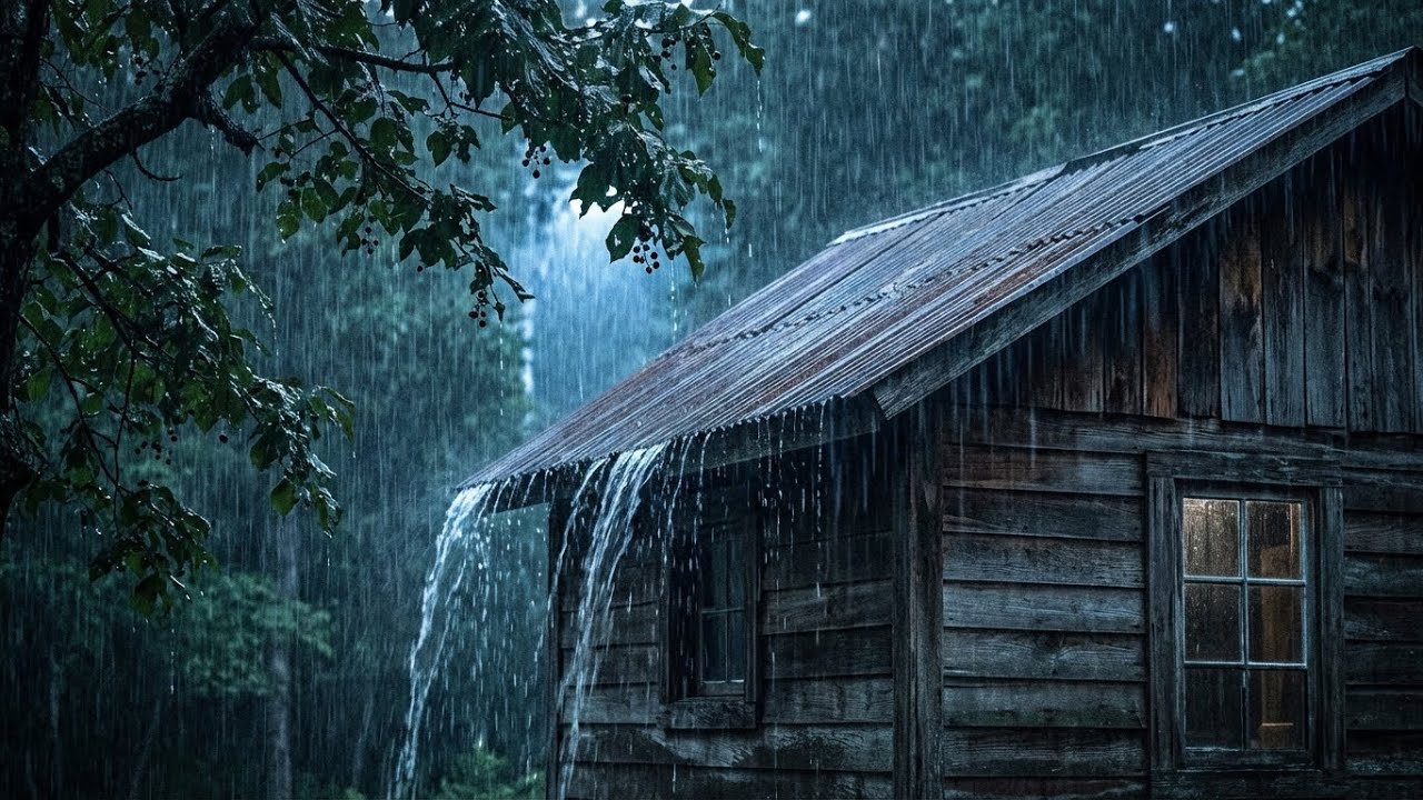 No Ads Rain Sounds for Sleeping | ASMR Rain on Old Tin Roof at Night for Stress Relief