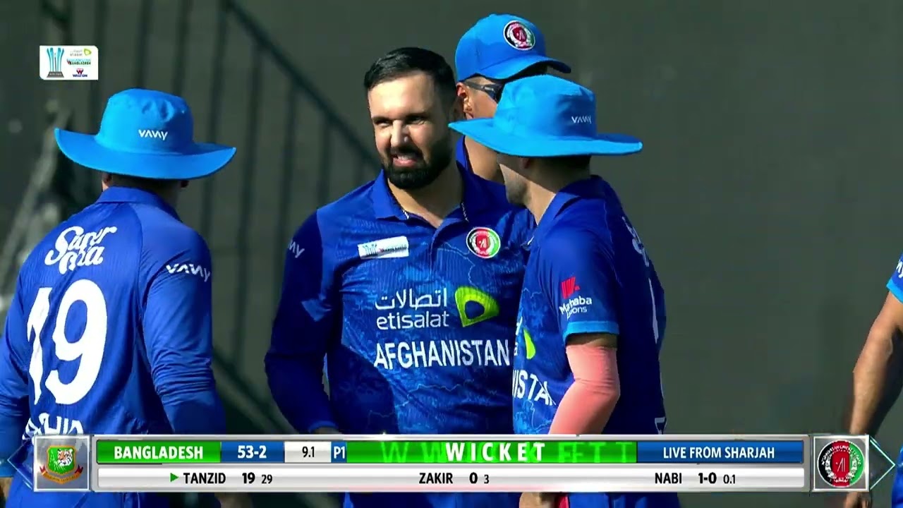 Mohammad Nabi Removes Tanzid Hasan | 2nd Wicket Falls | AFG v BAN | ODI Series | UAE | ACB