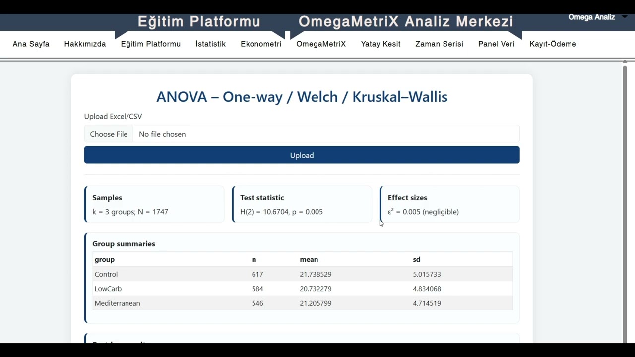 Kruskal–Wallis Testi (Nonparametrik ANOVA Uygulaması) | OmegaMetriXAI
