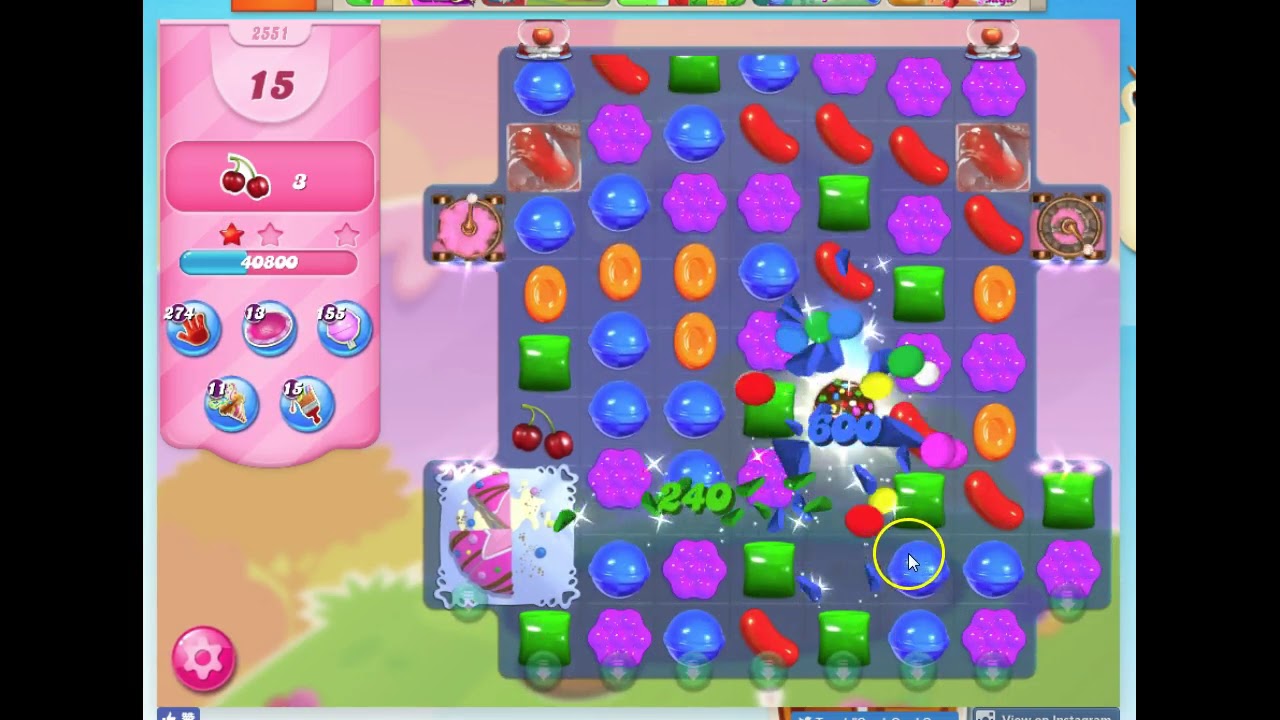 Candy Crush Level 2551 Audio Talkthrough, 3 Stars 0 Boosters