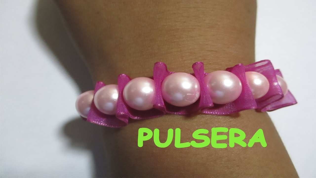 COMO HACER UNA PULSERA CON CINTA Y PERLAS | MANUALIDADES | | BISUTERÍA | TUTORIAL  | 2015 |