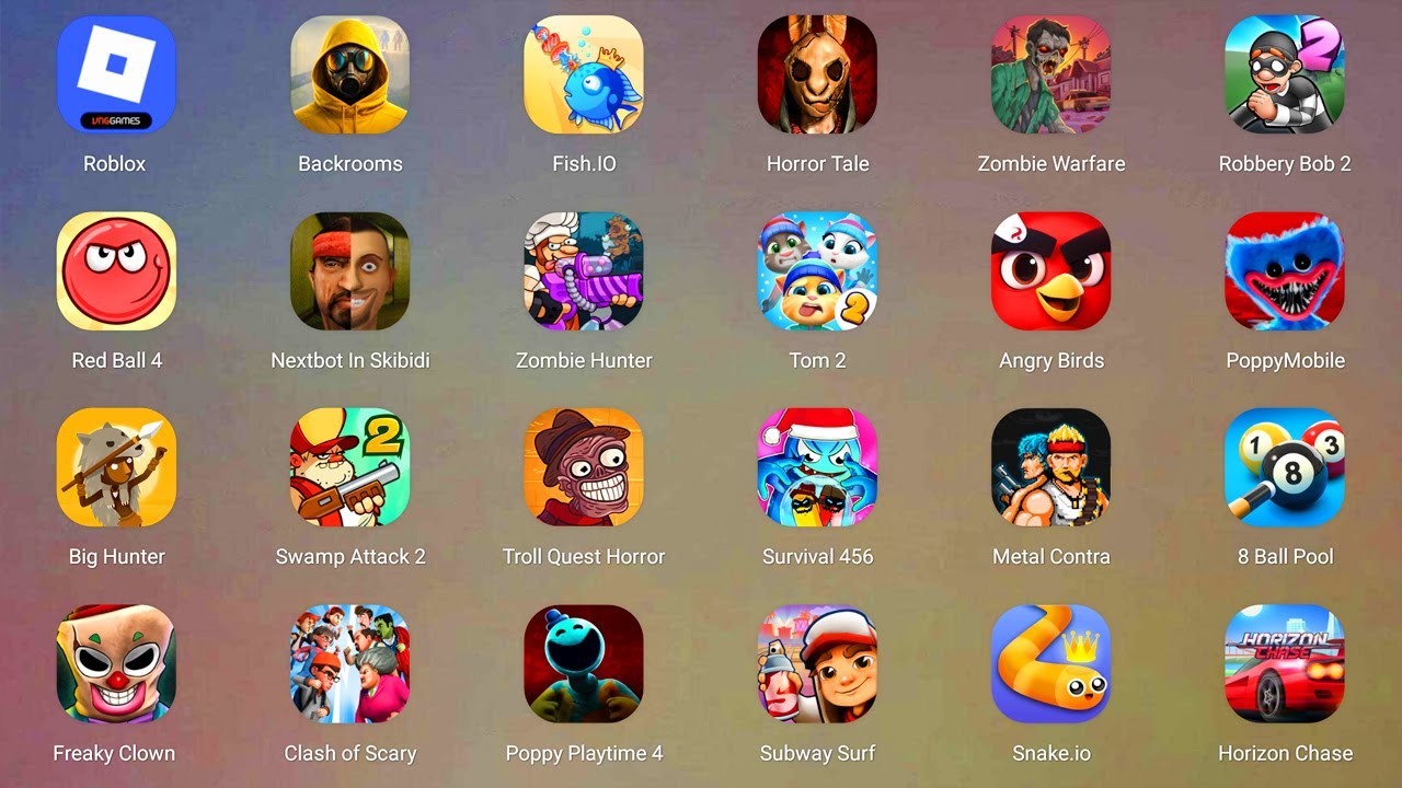 Roblox,Ballerina Cappuccino,Find the Alien 2,Save the Fish,Eyes Horror,Scary Granny 4,Walk Master...