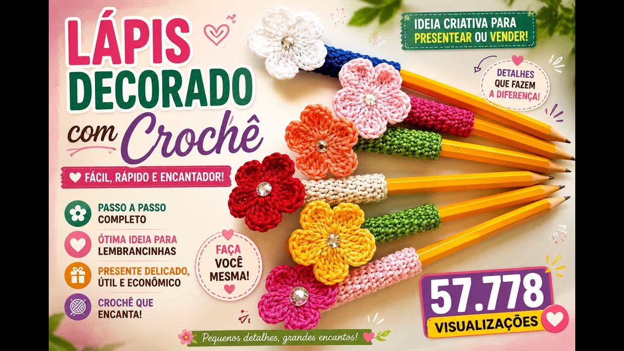 Lápis decorado (com ponteira de crochê)