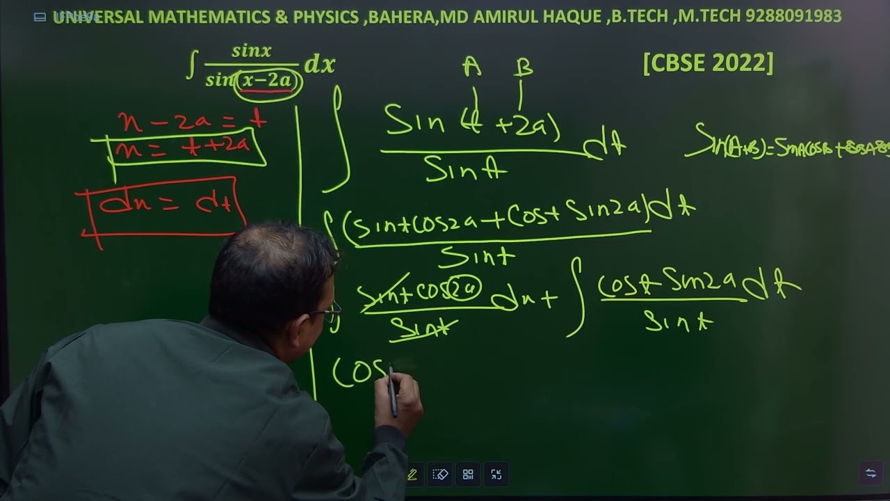 Evaluate   ∫ sinx dx/sin(x-2a)