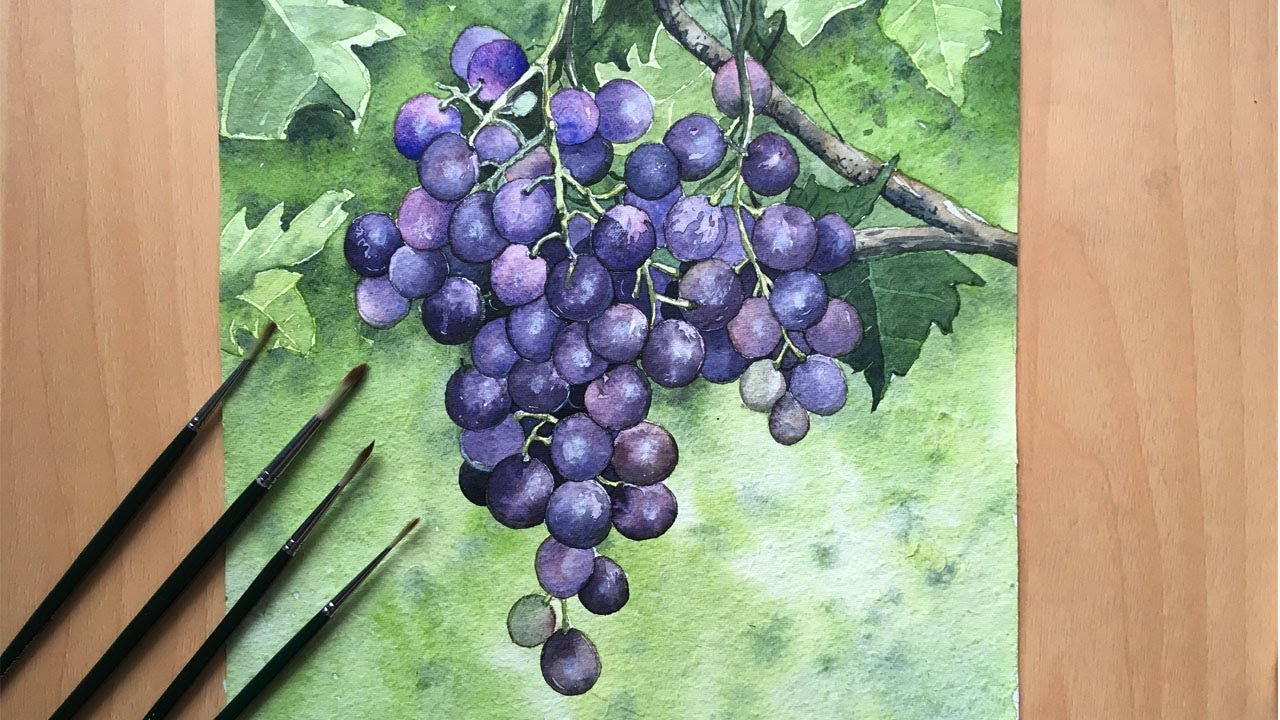How to paint grapes in watercolor | fruits painting in step by step