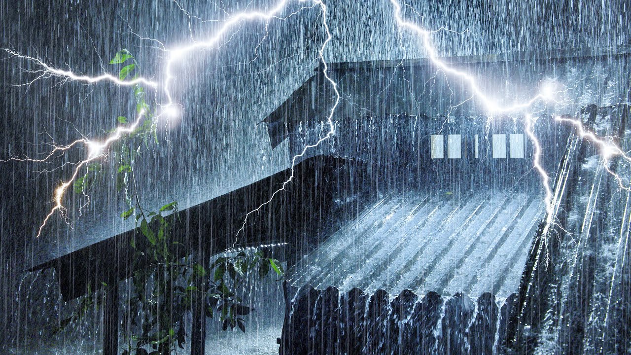 Rain Sounds for Sleeping | Strong Rainstorm on Metal Roof & Intense Thunder | Thunderstorm Ambience