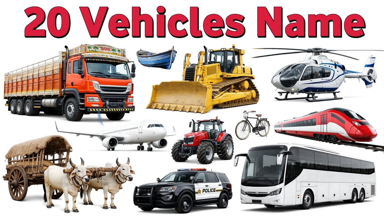 🚗 20 Vehicles Names | 20 वाहनों के नाम | Kids Learning Video 🚜 | Little Pop TV || Tractor 