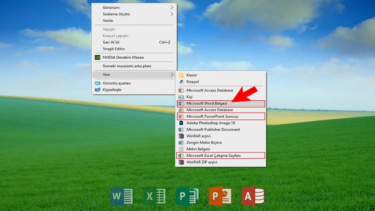 Sağ Tık Menüsüne Word, Excel vs. Ekleme