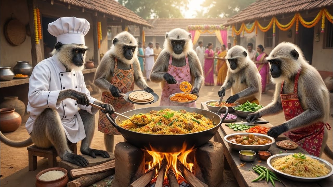 बंदर बना रहे हैं SHOCKING भारतीय शादी के पकवान 🤯