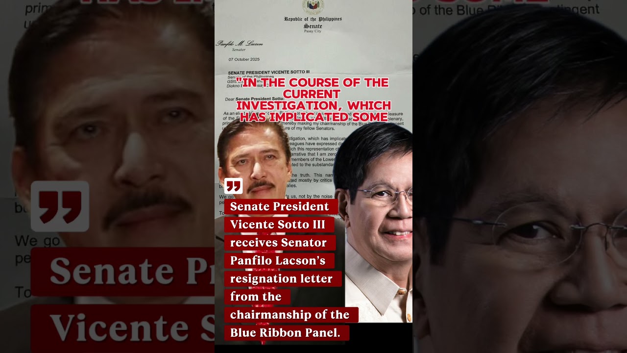 Senator Panfilo Lacson&rsquo;s resignation letter from the chairmanship of the Blue Ribbon Panel. #news