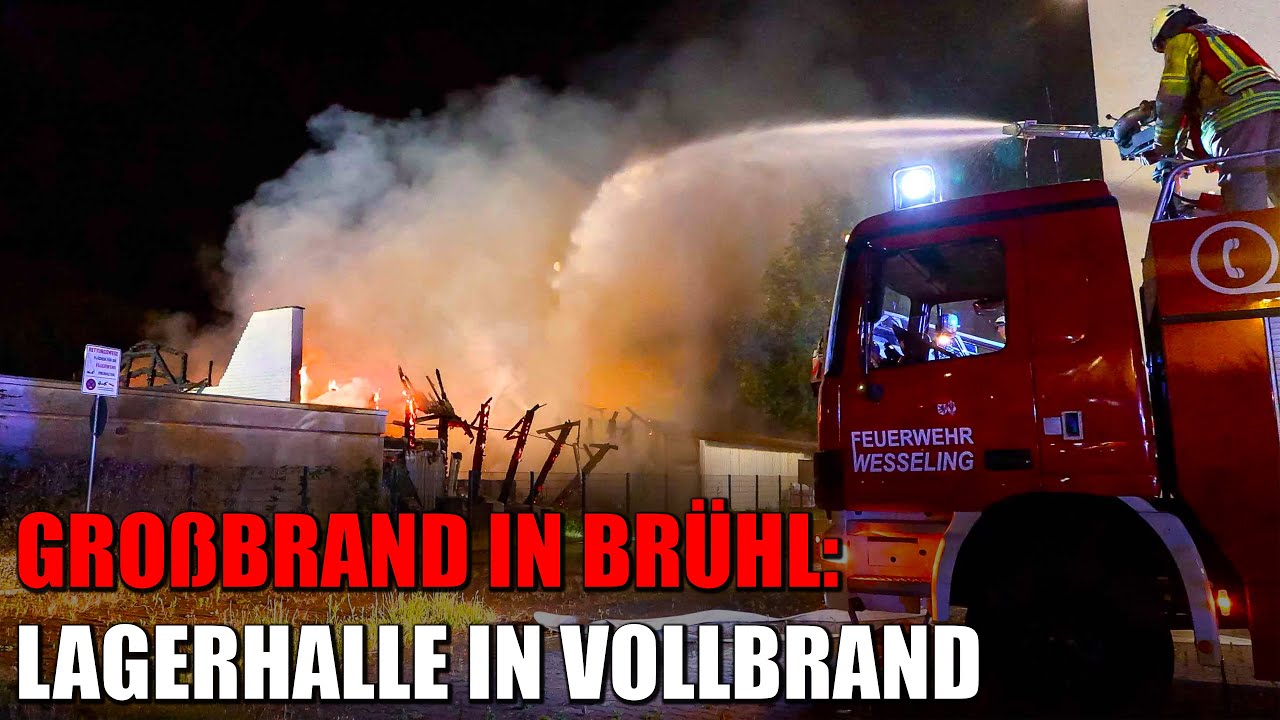 Lagerhalle brennt in voller Ausdehnung - Stadtalarm für die Feuerwehr Brühl | 19.06.2022