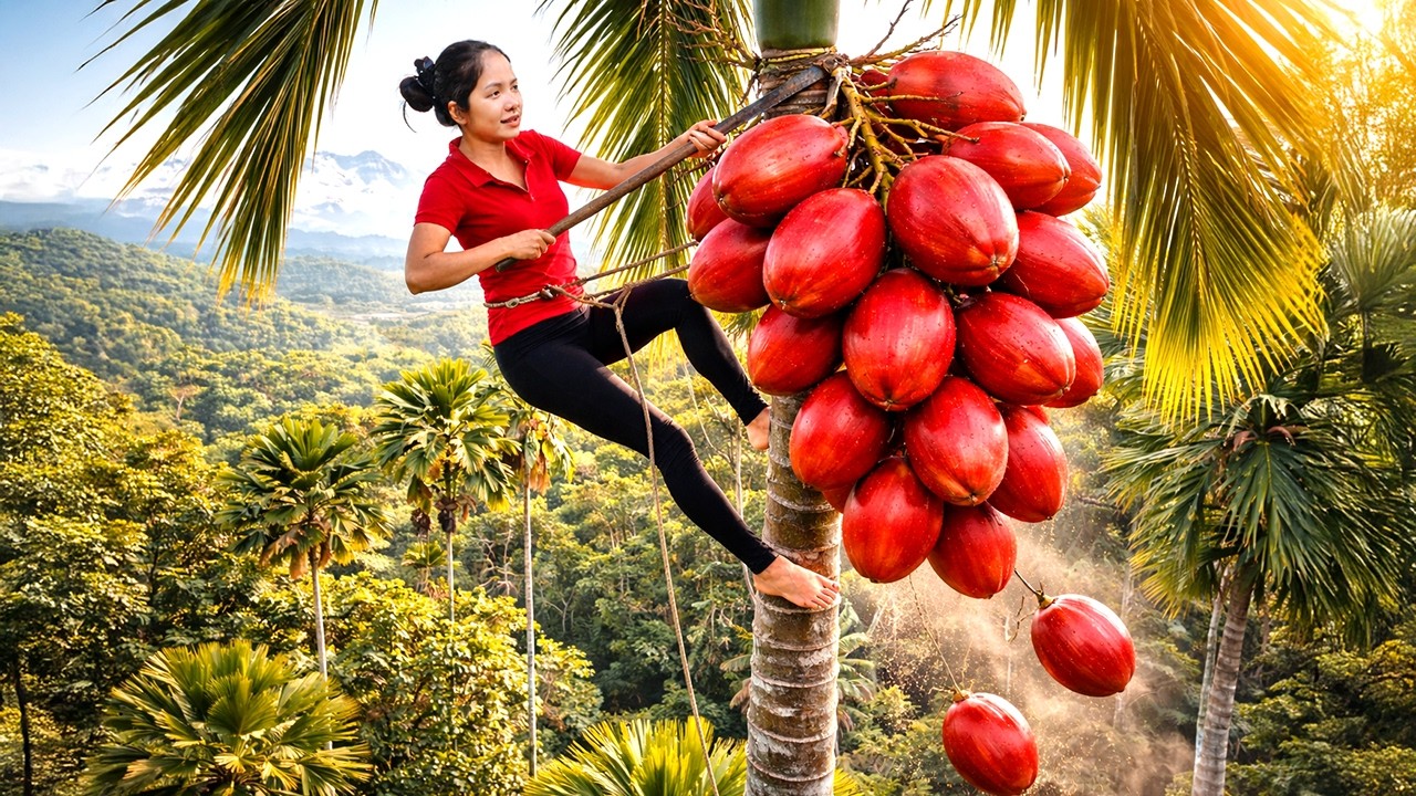 Harvesting 1000+ Giant Fire Coconut In The Deep Forest GoTo Market Sell, How To Make Traditional