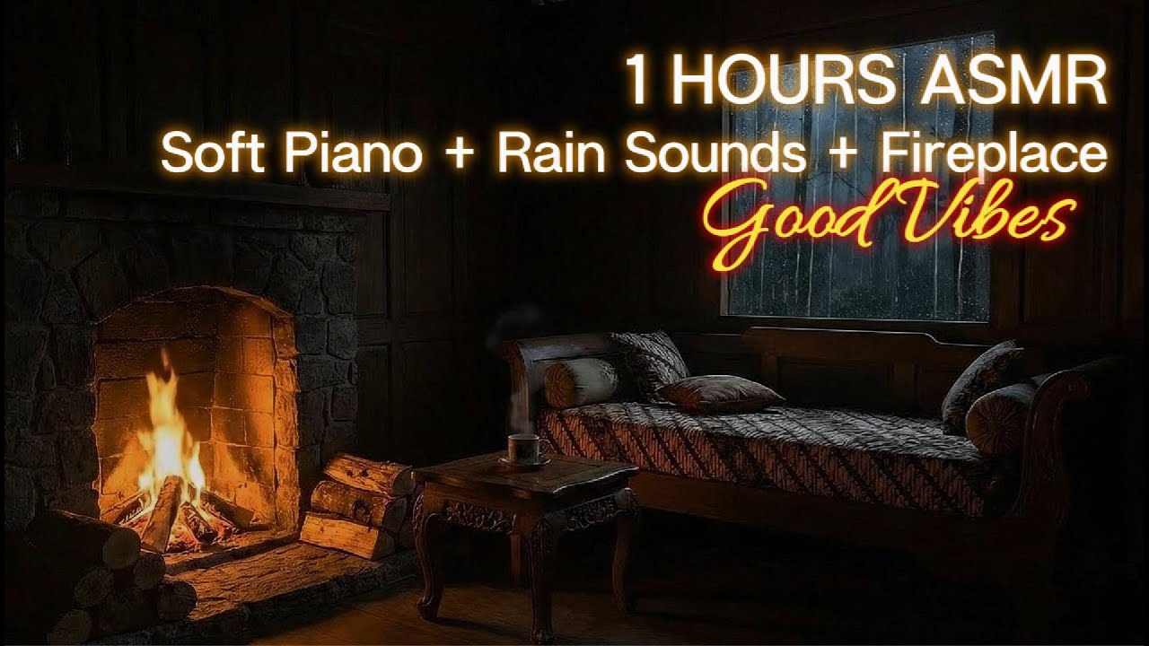 ASMR Rain, Soft Piano & Fireplace Sounds 🌧️🎹🔥 Cozy Cabin Ambience for Sleep
