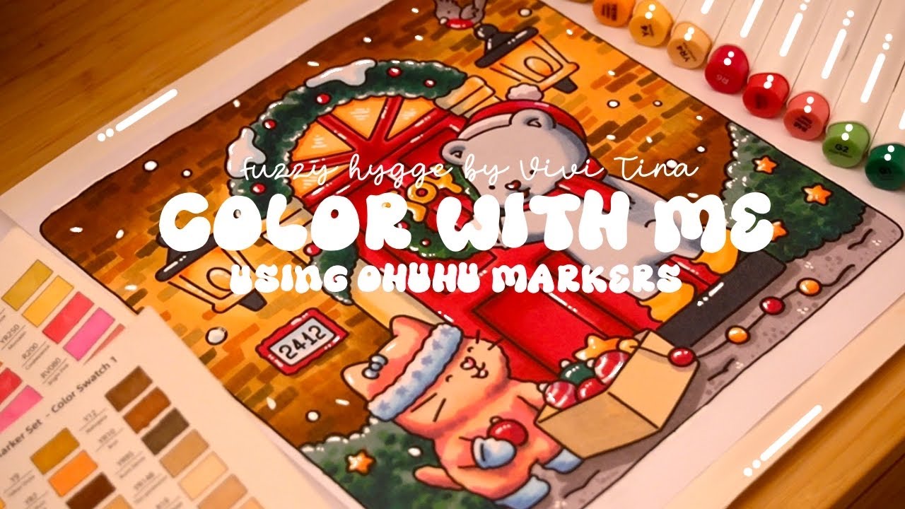 Color with me (ASMR) 🎁✨ 'Fuzzy Hygge‘ by Vivi Tina ✨ Using Ohuhu markers 🌱✏️ #adultcoloring #asmr