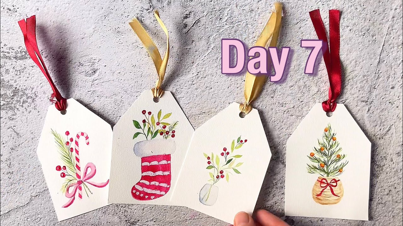 Quick& Easy Watercolor Christmas Gift Tags For Beginners | Day 7