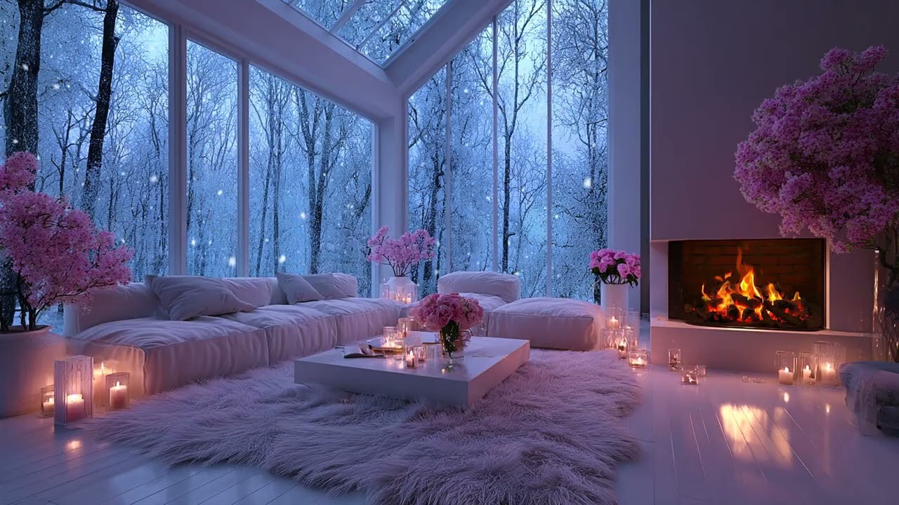 🔥🎼 Quiet Winter Piano Lounge | Snow Outside & Warm Fire Inside | Focus Study Calm