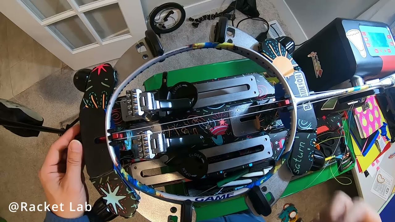 羽毛球拍穿线，细节讲解， Yonex Nanoflare 700, BG65, SZ pattern