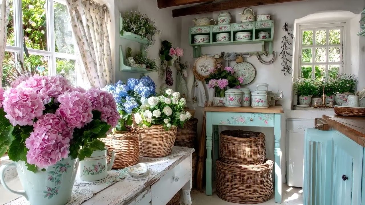 Cozy Romantic Blue Cottage Kitchen Tour 2026 Affordable Elegant Shabby Chic Decor