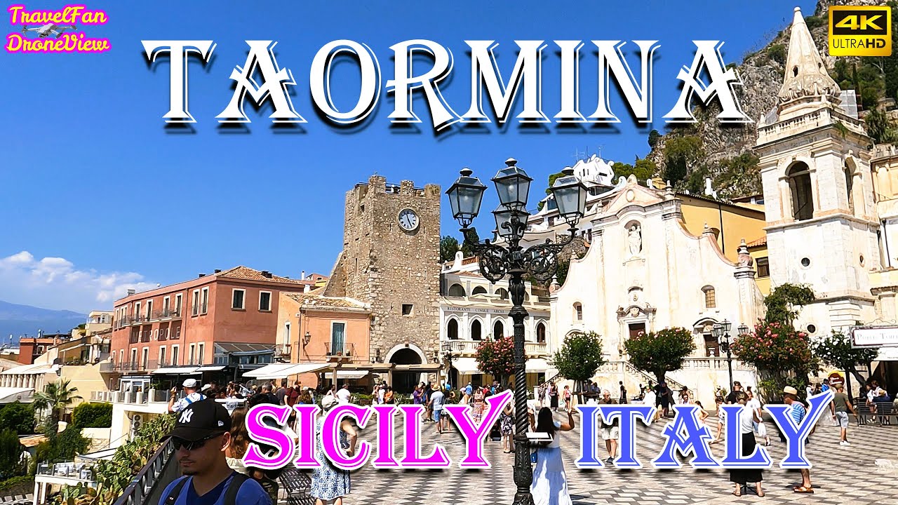 Taormina🏰SICILY⚫ITALY⚫Tour by car Walking Tour【4K】Subtitles in multiple language 