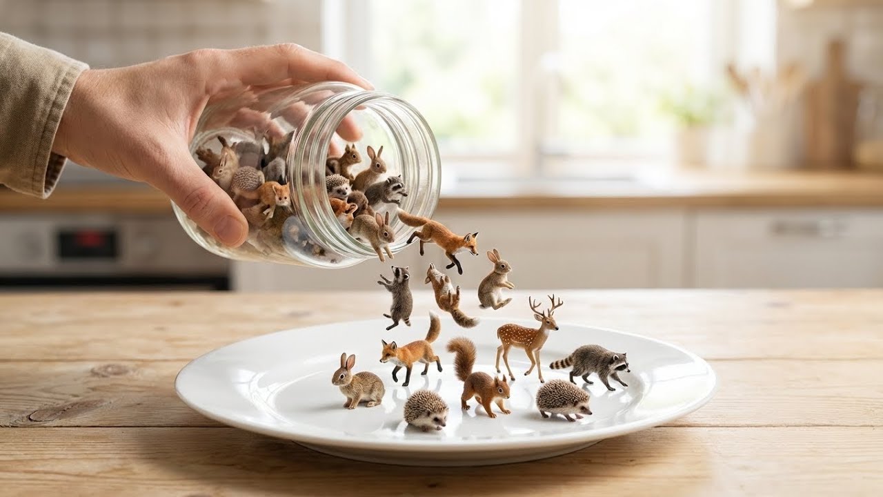 Mini Forest Animals Falling on Plate 🍃✨ | Cute & Satisfying ASMR