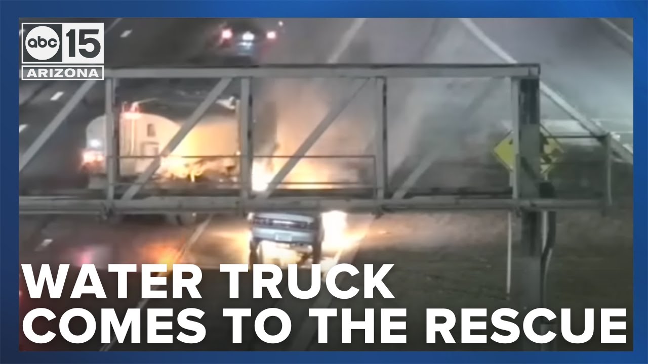 Passing water truck helps stop car fire along I-10