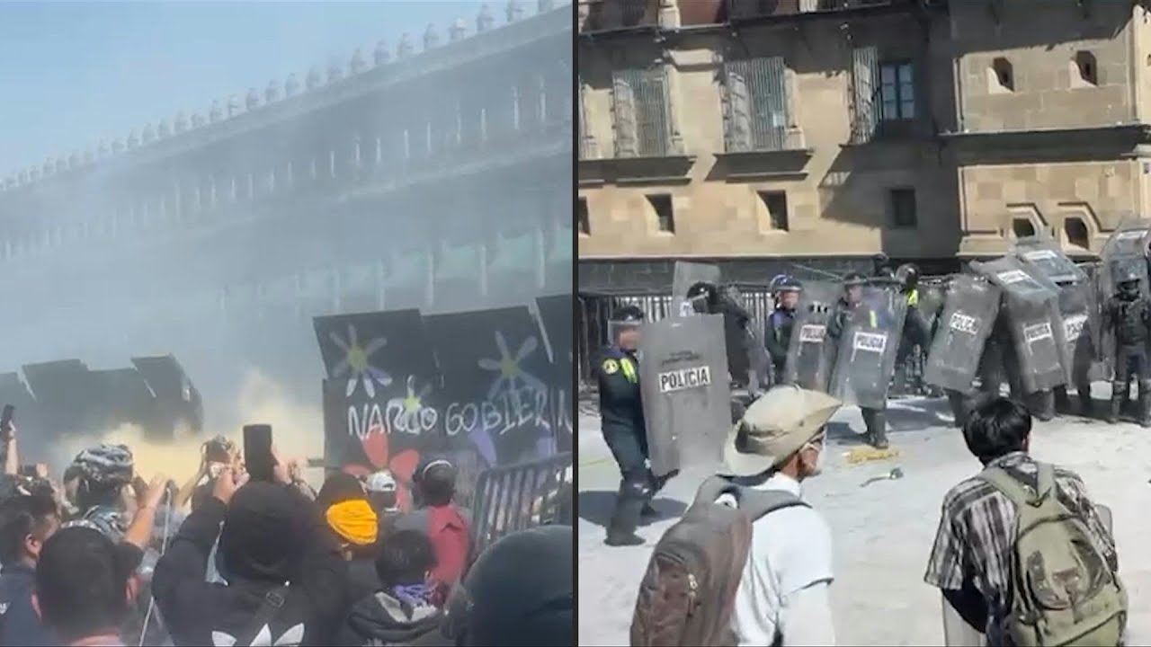 Confrontos em frente ao palácio do governo do México durante manifestação contra Sheinbaum | AFP
