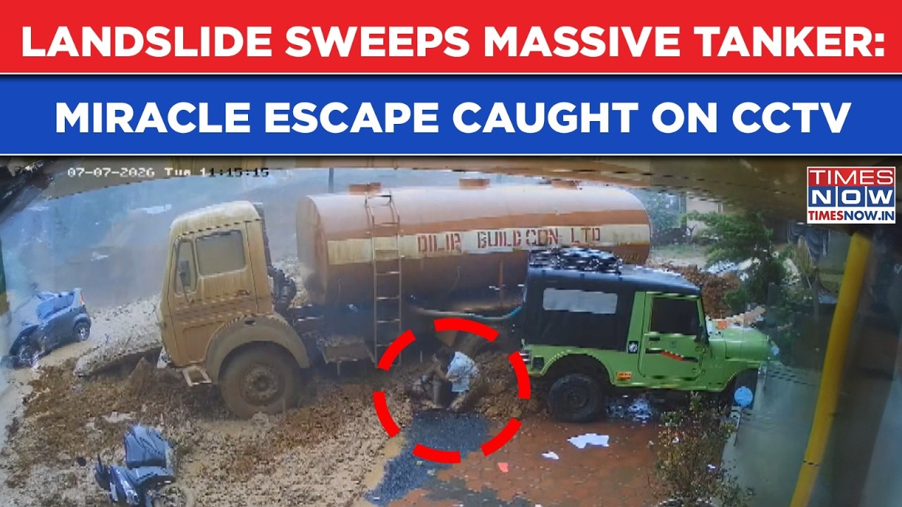 Wayanad Landslide CCTV: Watch Miracle Escape As Mud Sweeps Massive Tanker| Rains Hit India's Kerala
