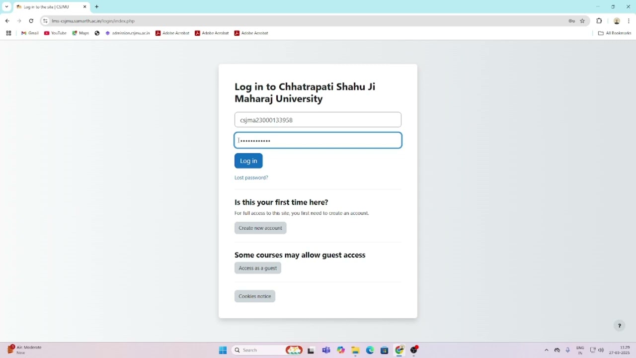 how a student login in csjmu lms samarth portal