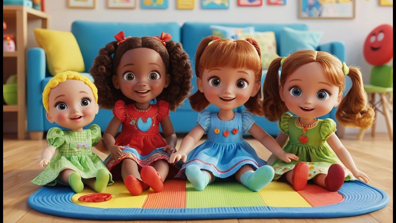 Vier kleine Spielpuppen machen Wiggle Wiggle Wiggle | Lustiges Mitmachlied & Tanzen
