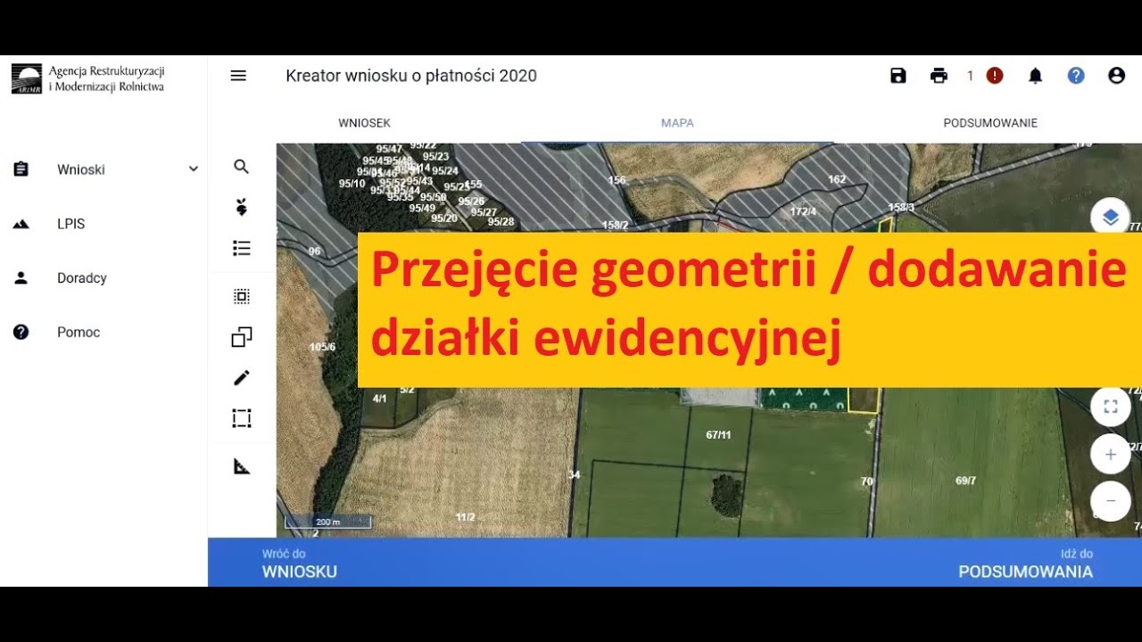 Przejęcie geometrii działki ewidencyjnej 2020 ARiMR