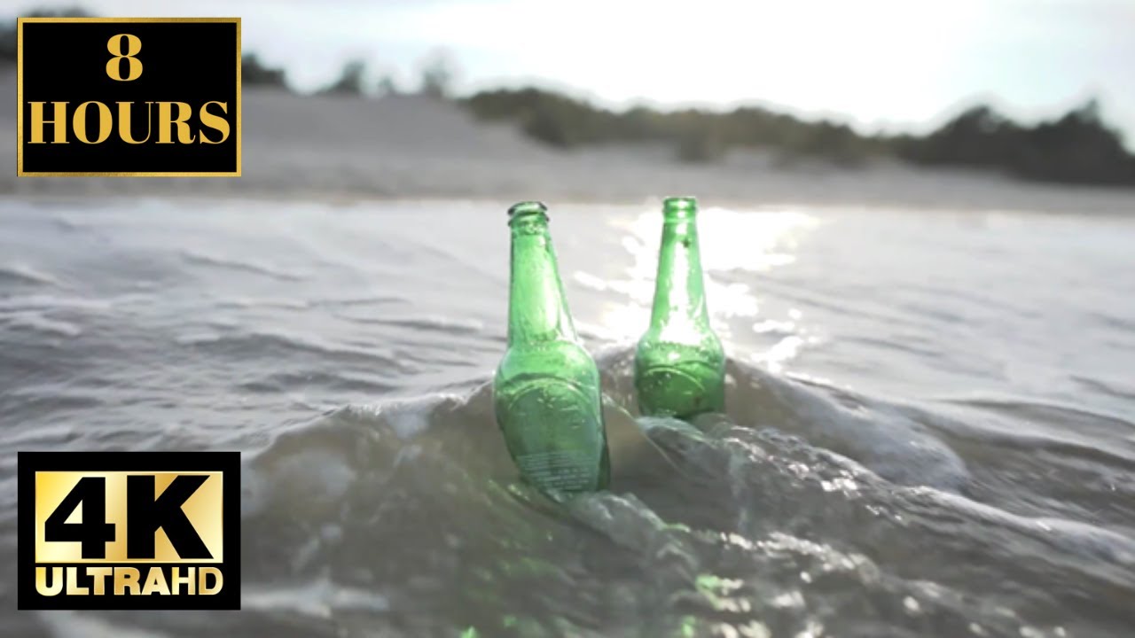 Beer Bottles On The Beach Water Waves Wallpaper Screensaver With Relaxing Feel Good Music 8 HOURS 4K