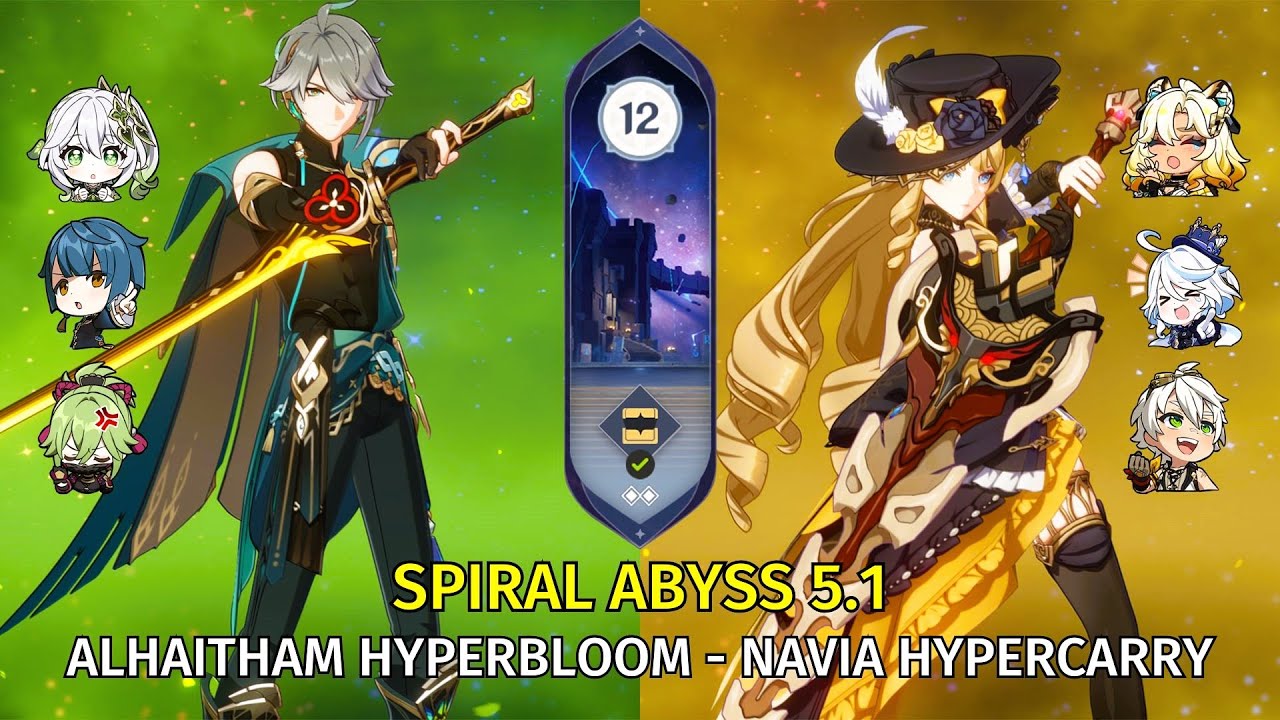 C0 Alhaitham Hyperbloom & C0 Navia Hypercarry - Genshin Impact Abyss 5.1 - Floor 12