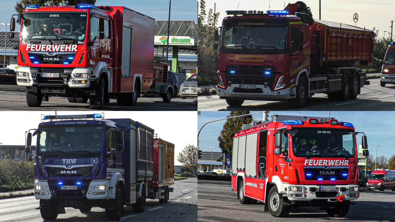 [Blackout nach Stromausfall! - Großalarm!] Einsatzfahrten Feuerwehr, THW, LZG, DRK uvm. In Heide!