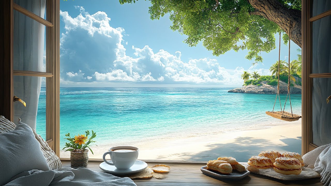Cozy Late Morning by the Seaside Window | Soft Breeze, Waves & Birds
