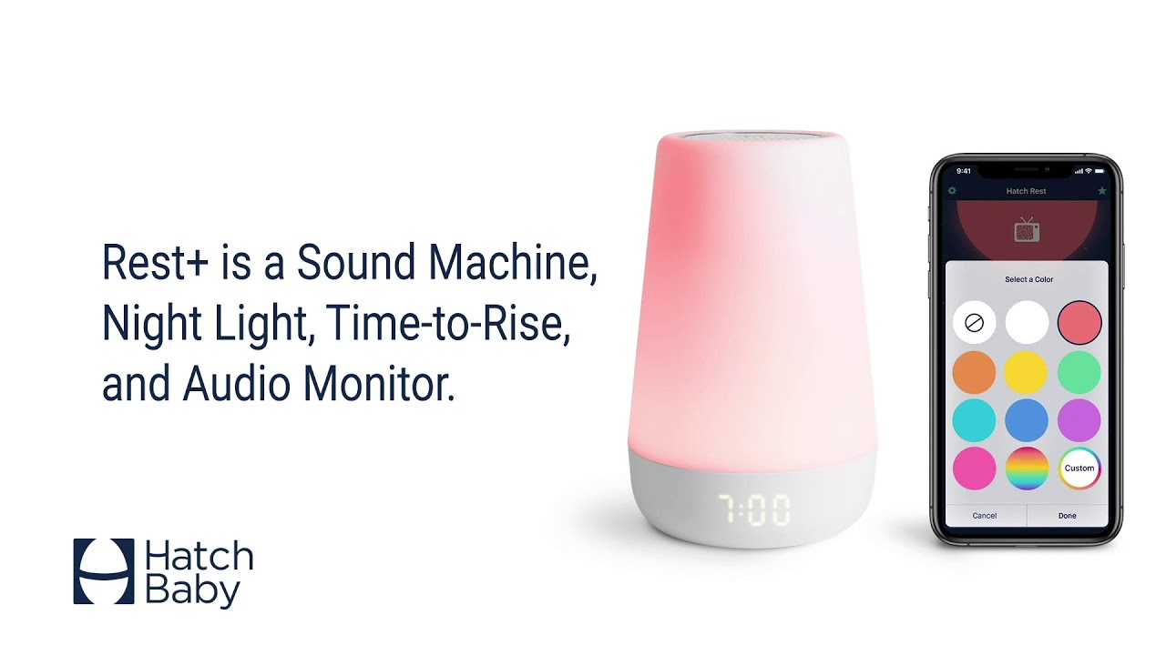 Hatch Rest+ Sound Machine, Night Light, Alarm Clock, Baby Audio Monitor and Time To Rise 6 sec