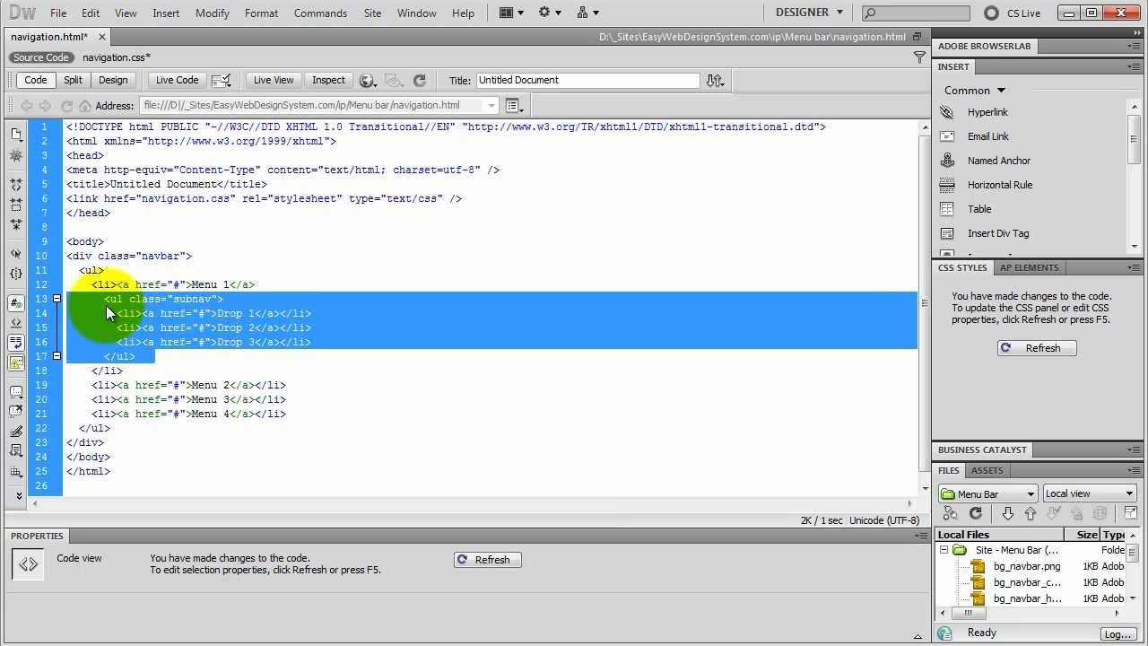 Create a CSS Drop Down Menu in Dreamweaver