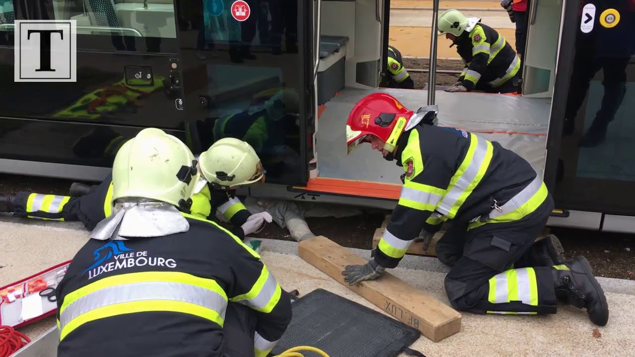 Rettungsdienste üben Tram-Unfall in Luxemburg
