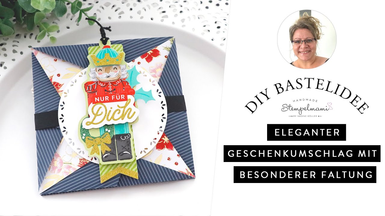 Eleganter Geschenkumschlag mit besonderer Faltung | Nussknacker Anhänger | Origami Umschlag