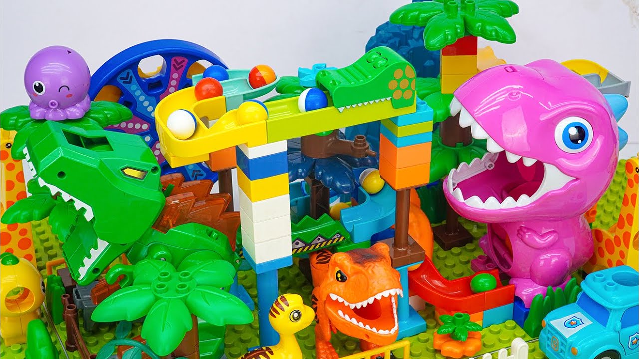 Satisfying Building Blocks Marble Run Very ! Block coasters filled with Giant Dinosaur