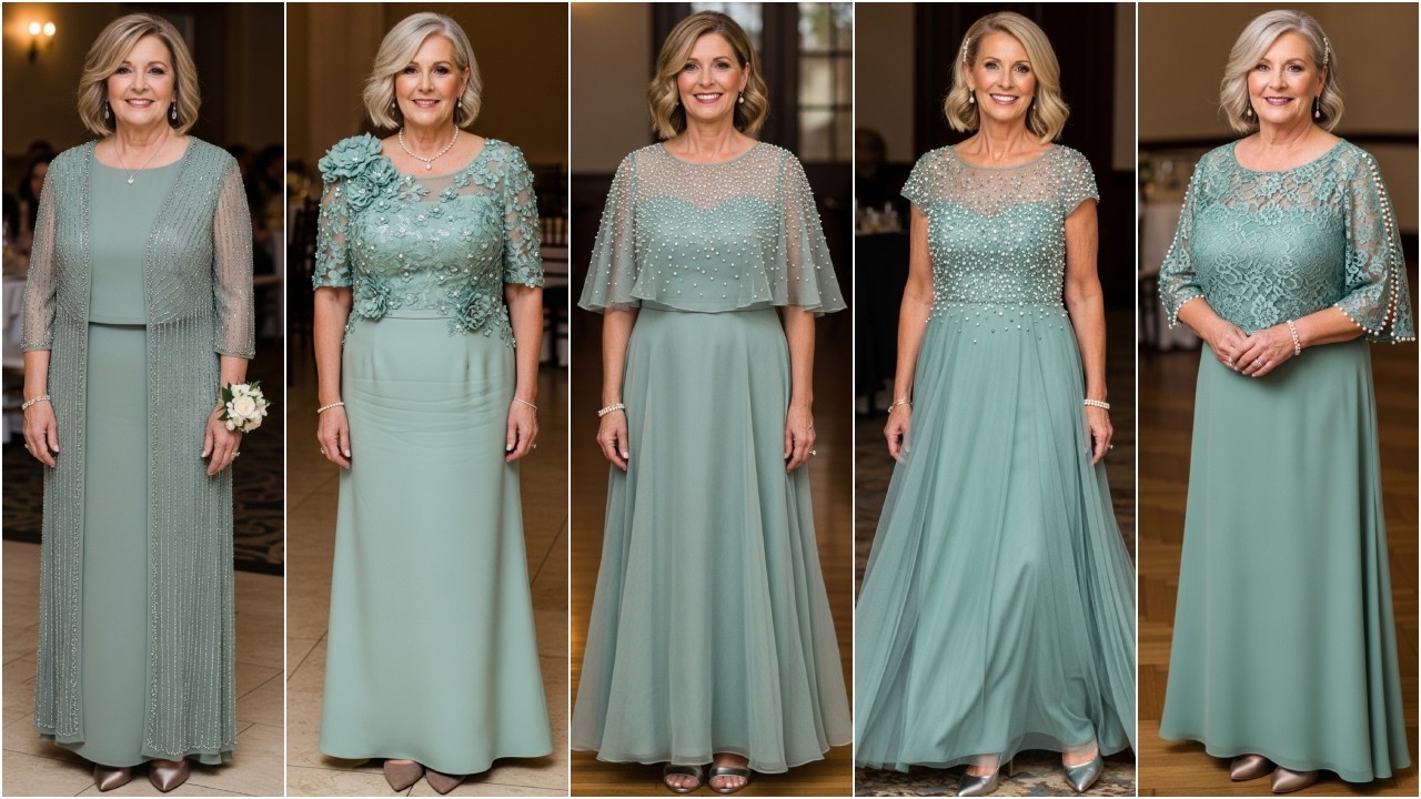 Trendy Sea Moss Color Mother of The Bride Dresses: Flattering and Modern Green Wedding Outfits