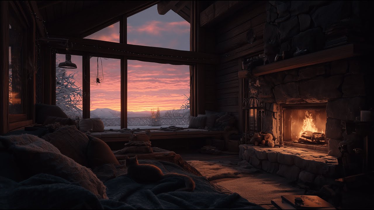 Relaxing Music with Cozy Fireplace ．Study & Work Ambience
