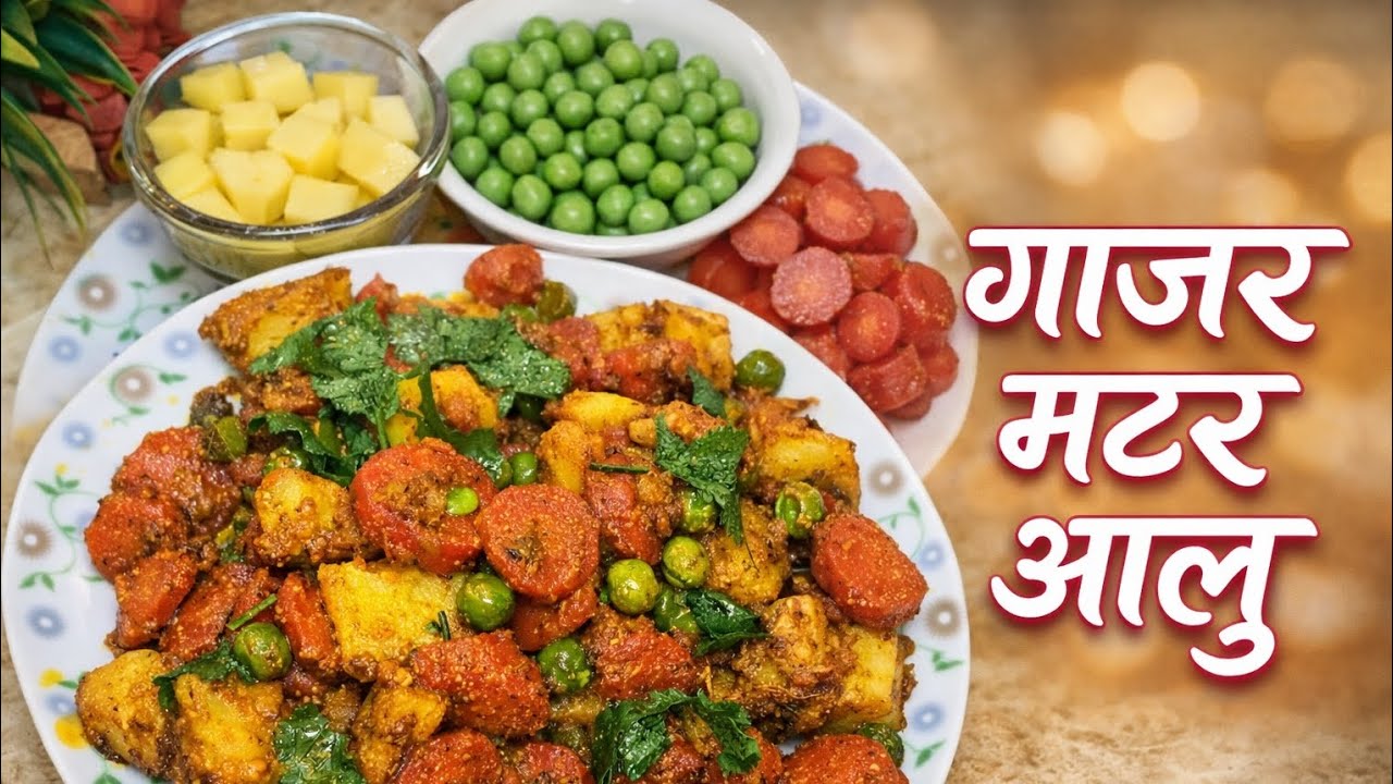 सर्दी में बनाएं गाजर मटर आलू की चटपटी मसालेदार सूखी सब्जी। Gajar Matar Aloo ki Sabzil winter sabji