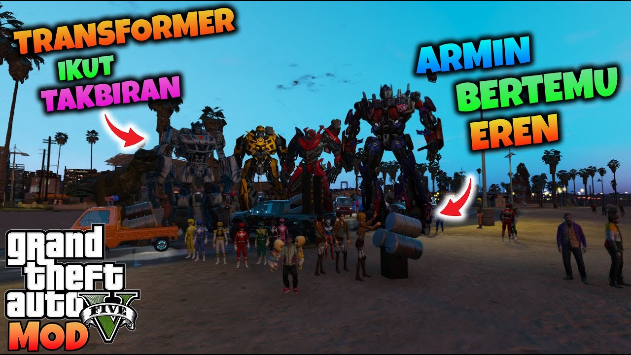 JUNIOR DAN ANGGOTA TRANSFORMER KONVOI TAKBIRAN KELILING KOTA - GTA 5 MOD TRANSFOMER
